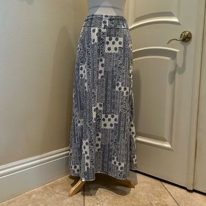 O’Neill soft knit blue and white maxi skirt with fold over waist band